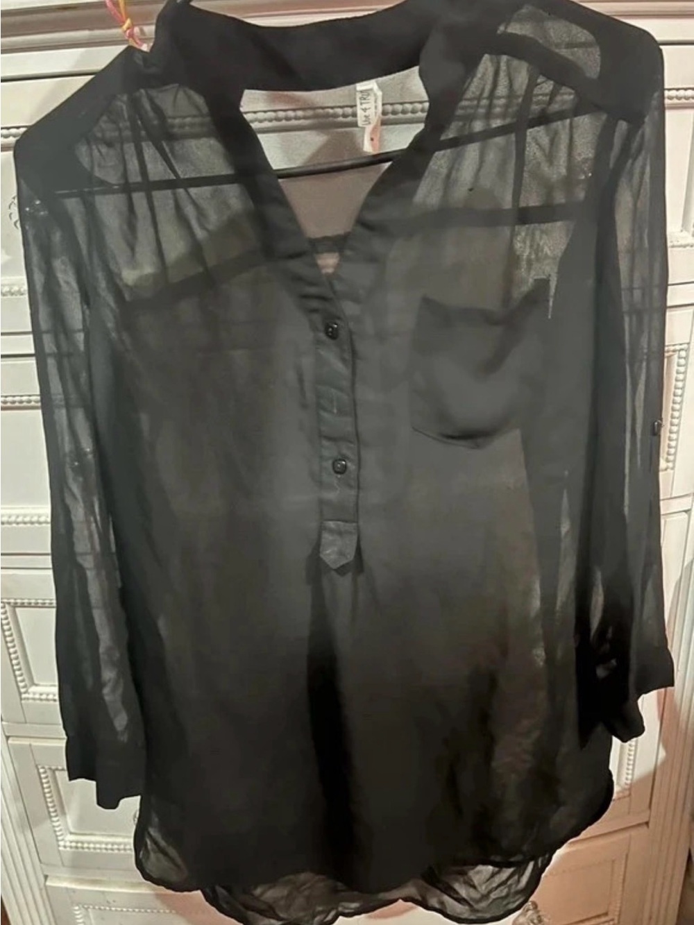 Live 4 Truth Sheer Black Women's Button-Front Blouse V neck